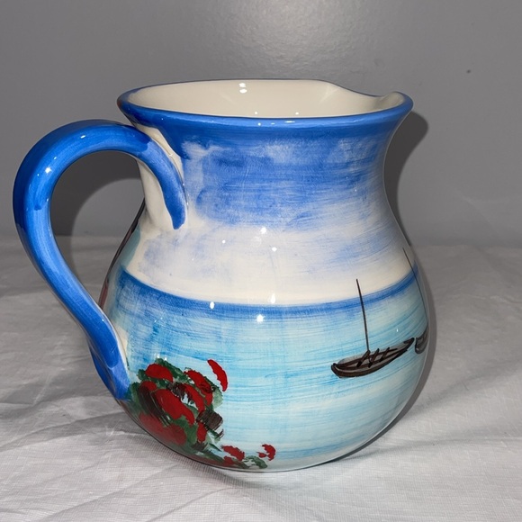 Italian hand-painted belly pitcher Ravello Collection ceramic glazed sea theme - Picture 4 of 14